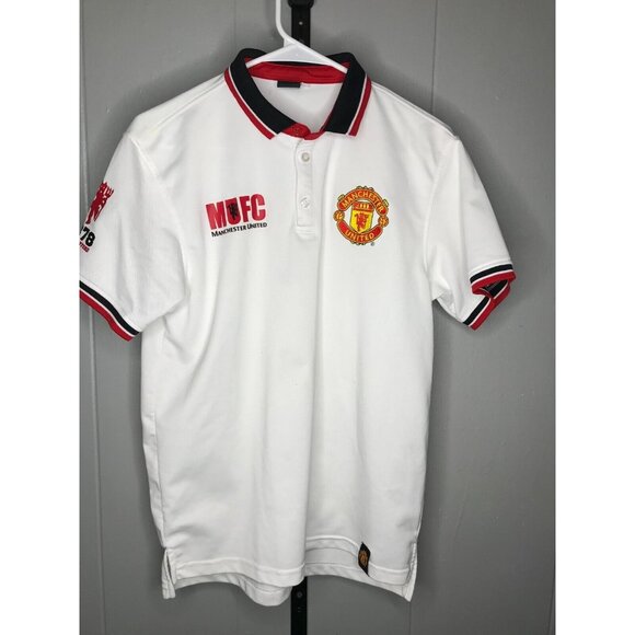 Manchester United Polo Shirt Mens MD white Collared Red Devils Graphic Soccer - Picture 1 of 7